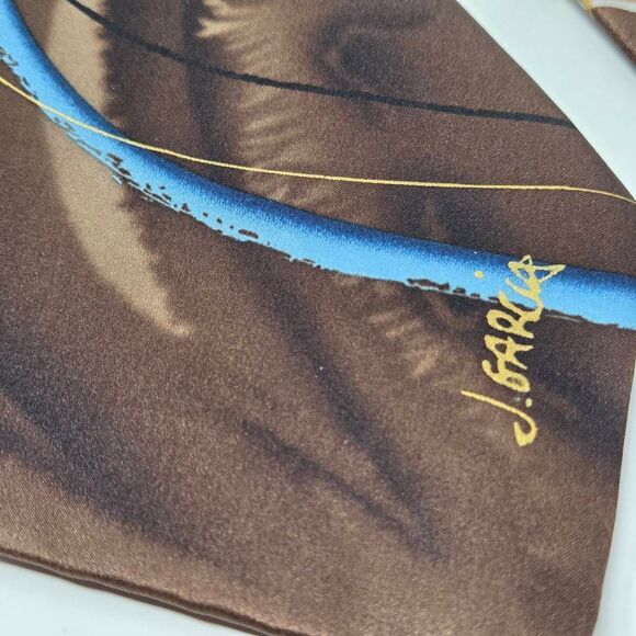 J JERRY GARCIA SILK TIE COURTYARD BROWN WATERCOLOR ARTIST PROOF 9 3.75" X 59" - Picture 2 of 3